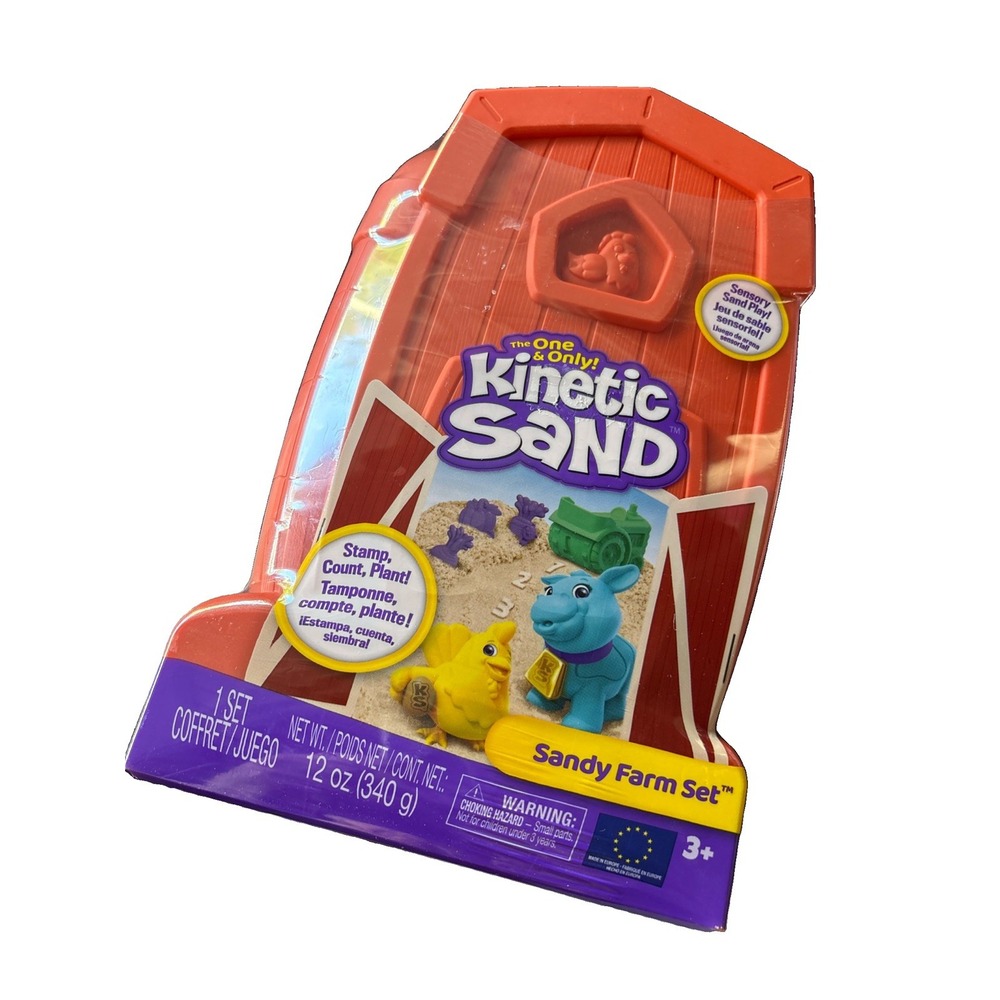 Kinetic Sand Sandy Farm Set 12oz Play Sand 6 Tools & Molds Reusable Barn NIP!